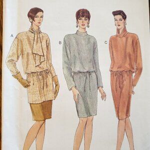 90s Vogue Pattern 9059 Loose Fit Blouson Tunic Dress Pullover Kitten 14 16 18